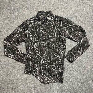 Kill City Womens Button Up Shirt Black White Abstract Long Sleeve Cuff Collar XS